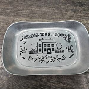 VTG Wilton Armetale “Bless This House” Pewter Serving Bread Tray Made in USA